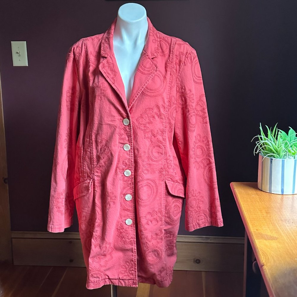 J Jill Coral Red Button Front Stretch Trench Coat NWOT XL